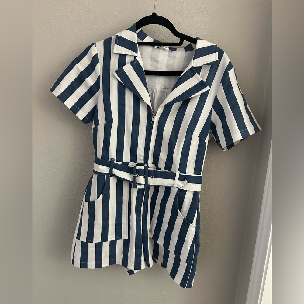 Striped Blue and White Jumpsuit